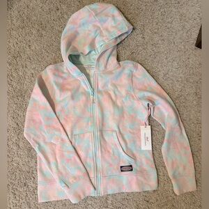 Girl’s Vineyard Vines Printed Sweatshirt Hoodie, Pink and Teal, Size L NWT